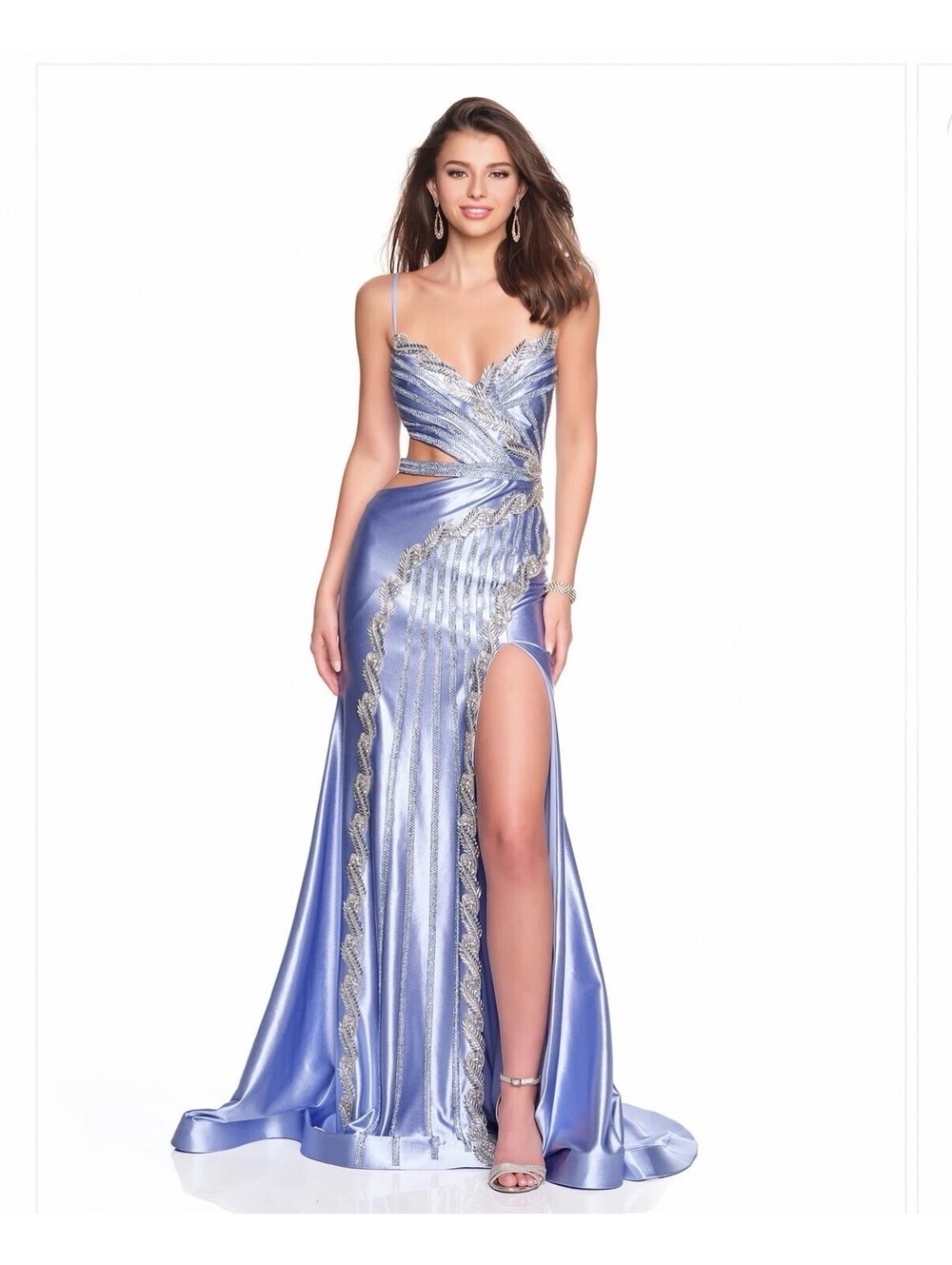 Light Blue Prom Dress Sz 6 Formal Gown HOCO High Slit with Side Waist Cutouts